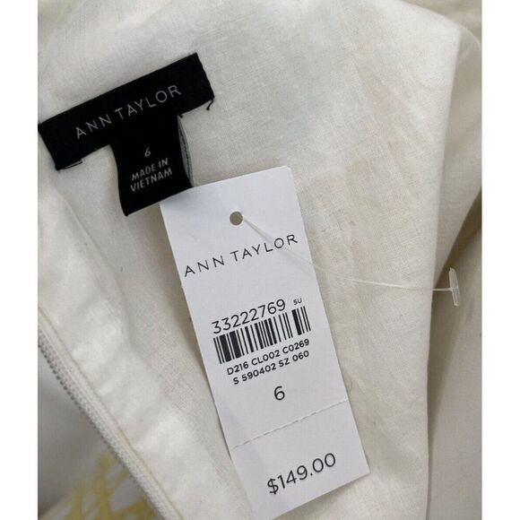 Ann Taylor Size 6 Sleeveless Belted Linen Blend Dress Yellow V Neck NWT $149 - Picture 4 of 5